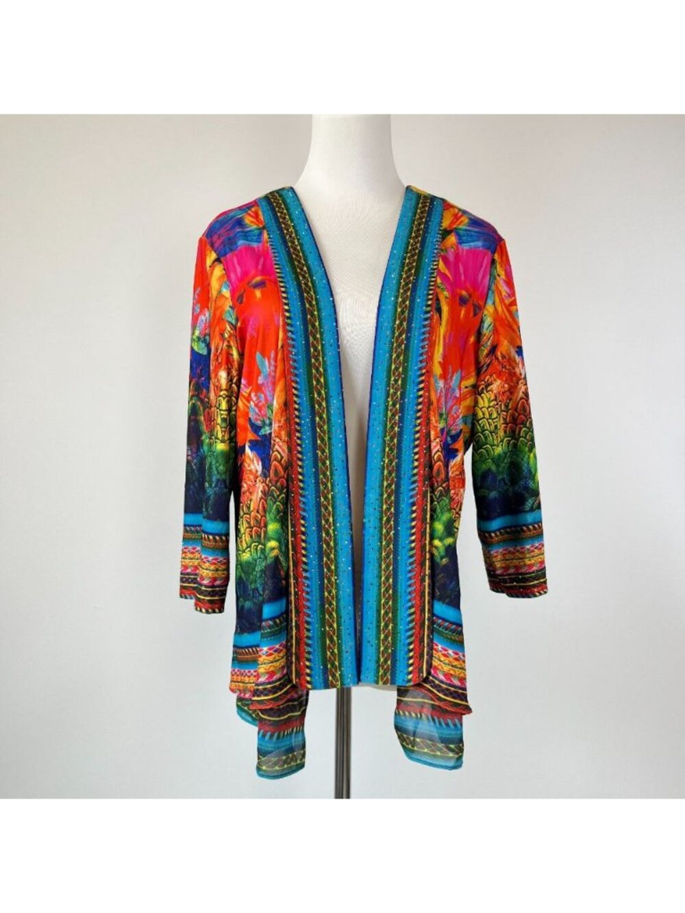 NWOT Ali Miles Floral Multicolor Rhinestone Women’s Open Front Cardigan Size PM - Picture 2 of 14